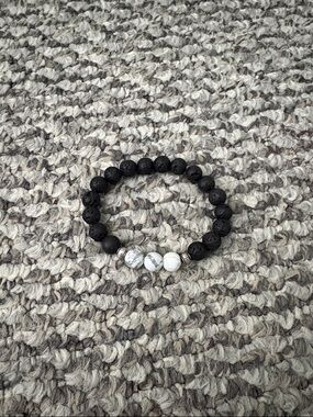 Women's Black Lava Stone Bracelet with White Howlite Accents